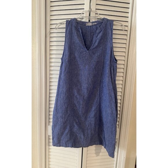 Sigrid Olsen Linen Blue Trapeze Dress Pockets Lagenlook Women’s Sz M Sleeveless - Picture 1 of 6